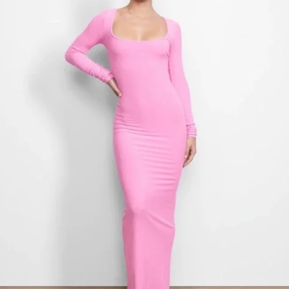 SKIMS Bubblegum Pink Soft Lounge Maxi Dress Long Sleeve Medium